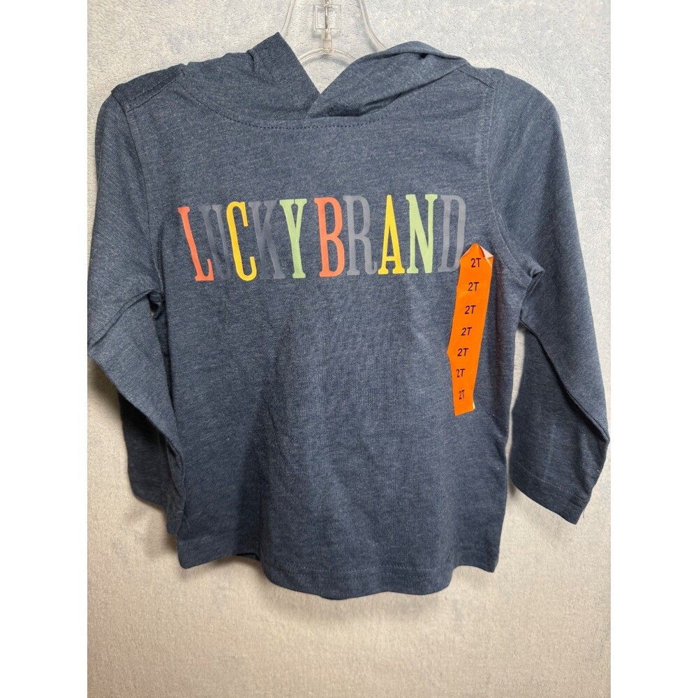 Lucky Brand Kids size 2T lightweight Pullover Hoodie Shirt blue rainbow Logo-NWT
